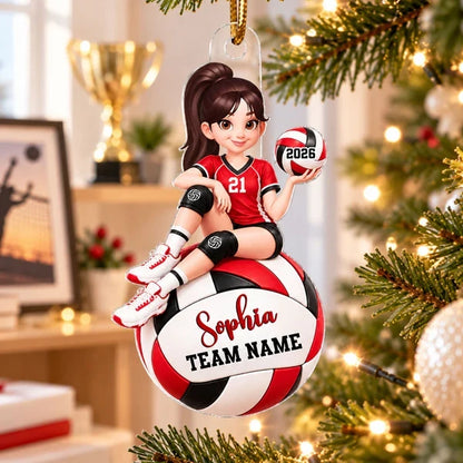 Personalized Acrylic Ornament, Seated Volleyball Player Design, Unique Christmas Gift for Daughter or Granddaughter