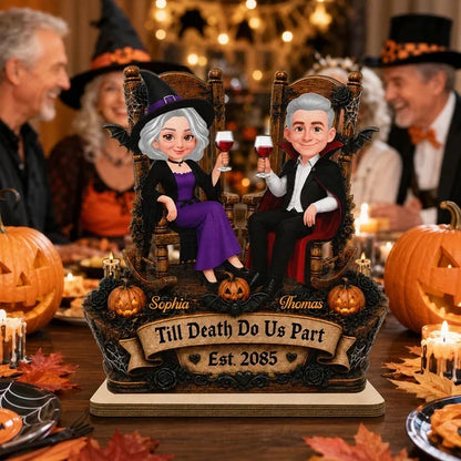 Personalized Wooden Plaque, Till Death Do Us Part Couple Toasting, Creative Halloween Gift for a Partner
