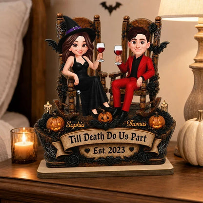 Personalized Wooden Plaque, Till Death Do Us Part Couple Toasting, Creative Halloween Gift for a Partner