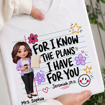 Classic Tee With Teacher Illustration & Jeremiah Verse, Creative Gift For Classroom Encouragement