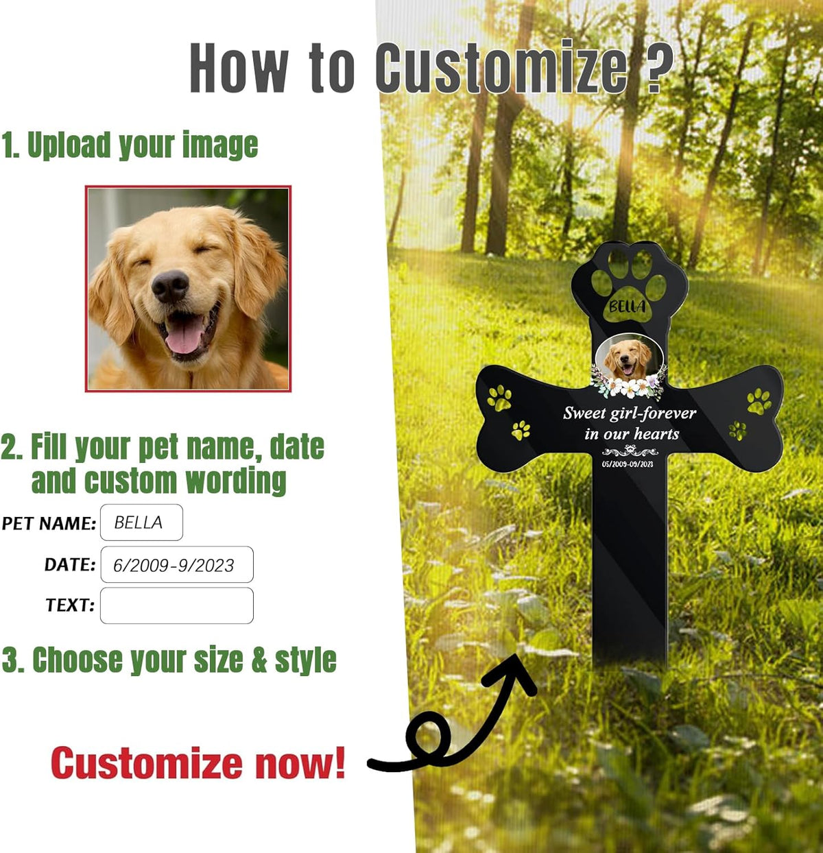 Personalized Metal Garden Stake, Custom Dog Memorial with Paw Prints for Outdoor Garden, Unique Gift for Pet Owners