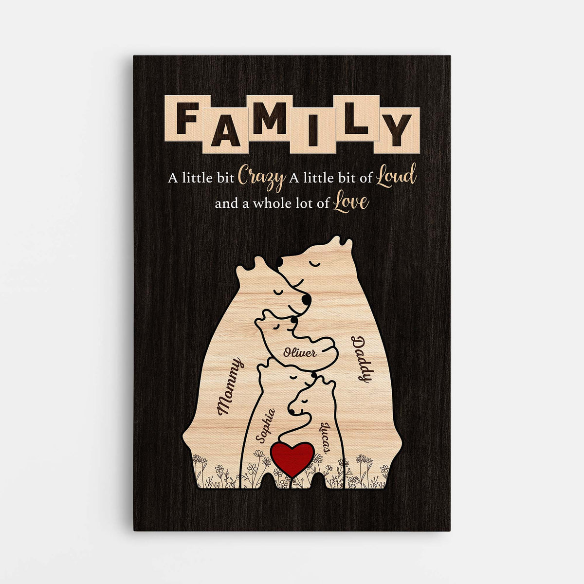 Personalized Bear Family Canvas with Custom Names for Home Decor - Unique Heartwarming Gift for Family