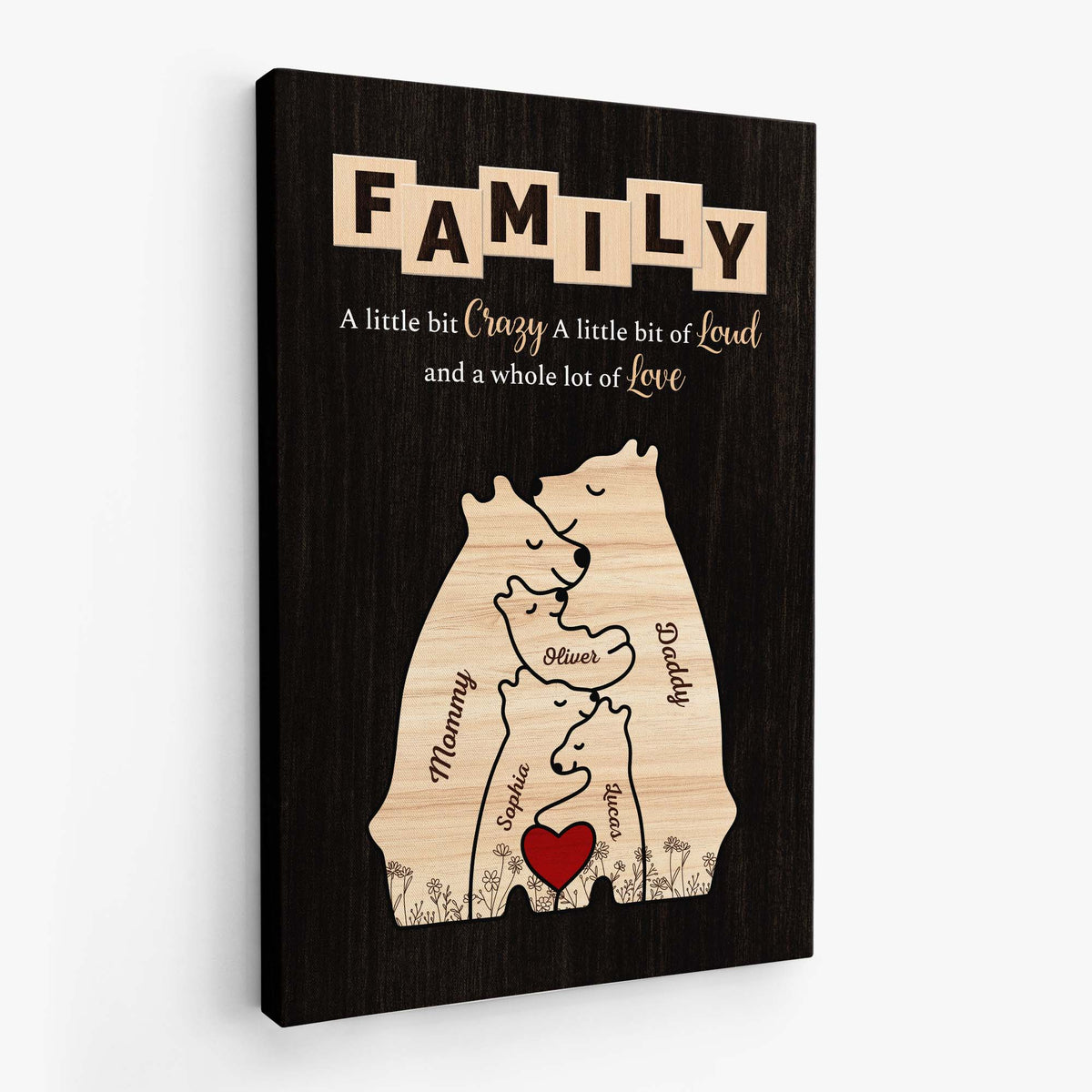 Personalized Bear Family Canvas with Custom Names for Home Decor - Unique Heartwarming Gift for Family