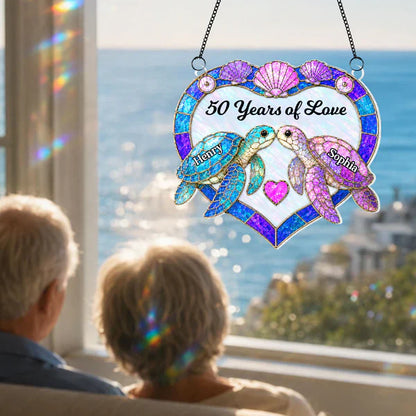 Personalized Acrylic Suncatcher Ornament, Couple Sea Turtles, Unique Gift for Anniversary Window Decor