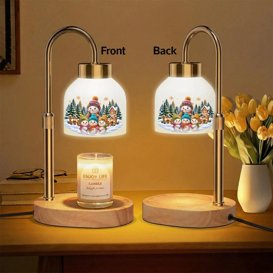 Personalized Candle Warmer Lamp, Grandma and Grandkids Snowman Scene, Unique Christmas Gift for Grandma