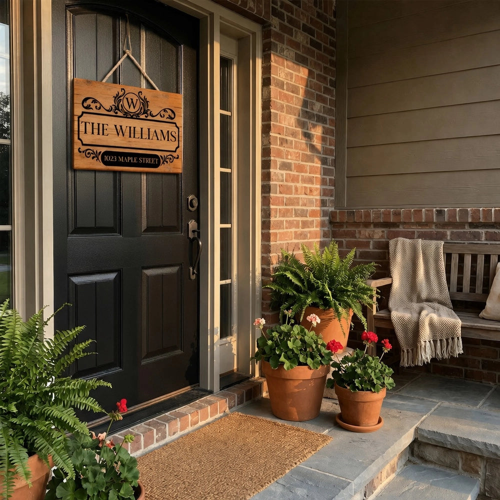 Personalized Wooden Sign with Vintage Family Monogram and Address Look for a Unique Housewarming Gift