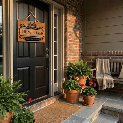 Personalized Wooden Sign with Vintage Family Monogram and Address Look for a Unique Housewarming Gift