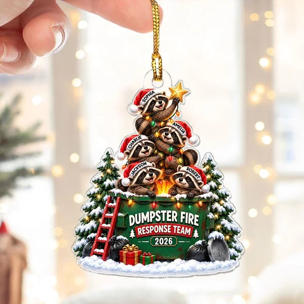 Personalized Acrylic Ornament, Raccoon Squad Around a Dumpster Fire, Unique Christmas Gift for Friends