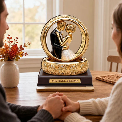 Personalized 2-Layer Wooden Plaque With Golden Embracing Couple, Unique Anniversary Gift For Couples