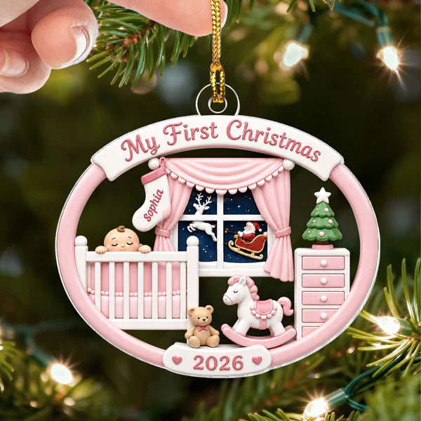 Personalized Acrylic Ornament, Baby's First Christmas Nursery Scene, Unique Gift for New Parents
