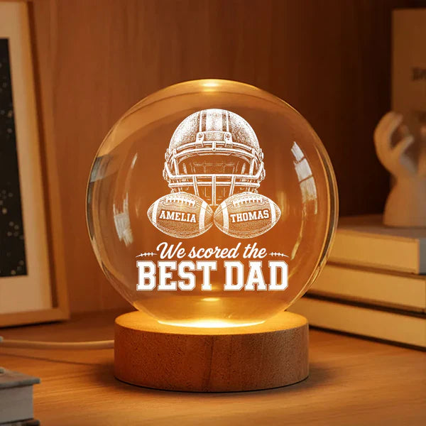 Personalized American Football Globe Lamp for Dad, Unique Father's Day Gift with Warm Game Night Glow