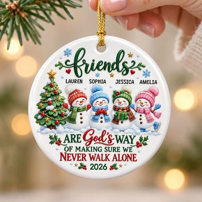 Personalized Ceramic Ornament, Snowman Friends by a Christmas Tree, Unique Gift for Best Friend