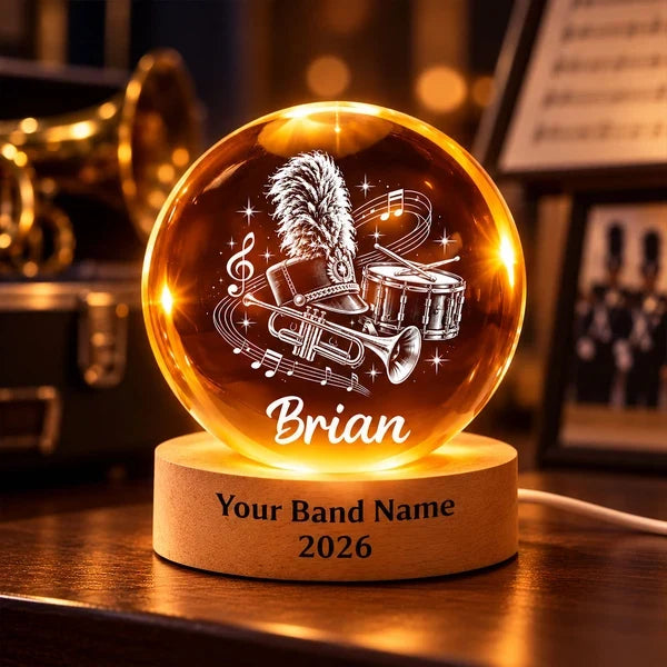 Personalized Globe Lamp with Marching Band Instruments, Warm Amber Display, Unique Gift for Young Musicians