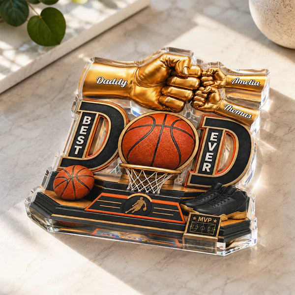 Personalized Shaped Acrylic Block Plaque, Basketball Dad Fist Bump, Unique Father's Day Gift For Dad
