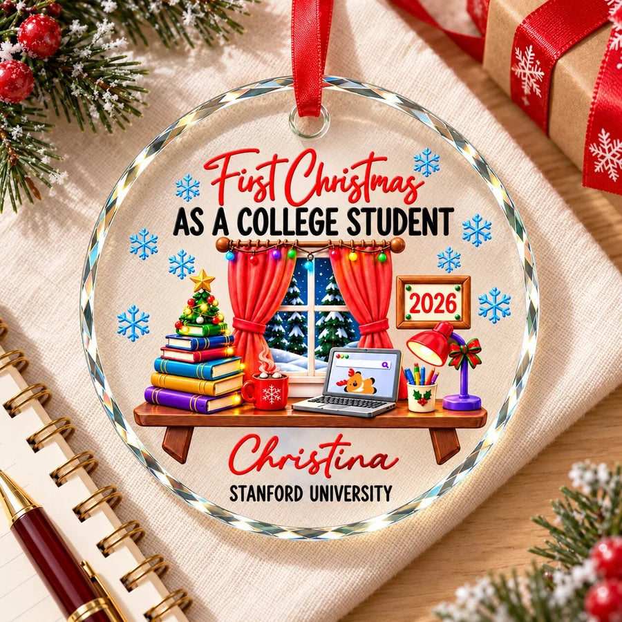 Crystal Ornament, First Christmas as a College Student, Personalized Keepsake and Creative Gift for Students
