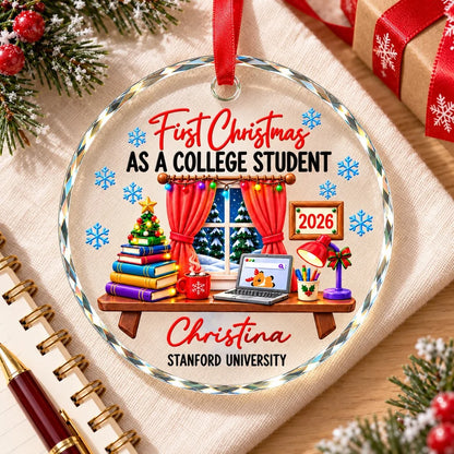Crystal Ornament, First Christmas as a College Student, Personalized Keepsake and Creative Gift for Students