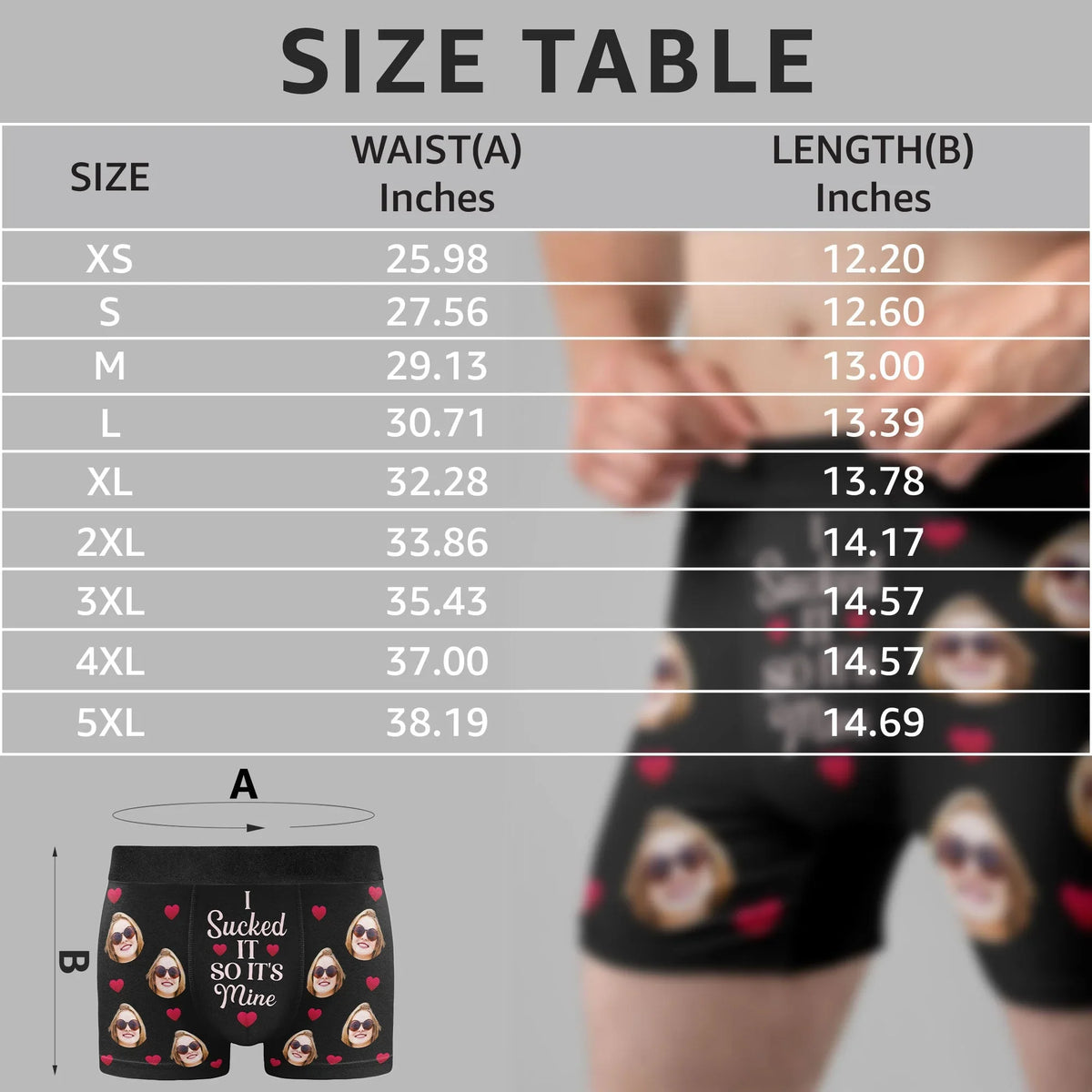 Personalized Photo Men's Boxer Briefs with Funny Love Quote, Black Heart Print, Unique Gift for Husband or Boyfriend