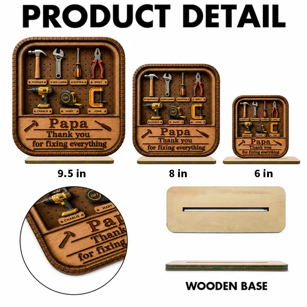 Personalized 2-Layer Wooden Plaque with Tool Box Design, Unique Gift for Papa Dad or Grandpa
