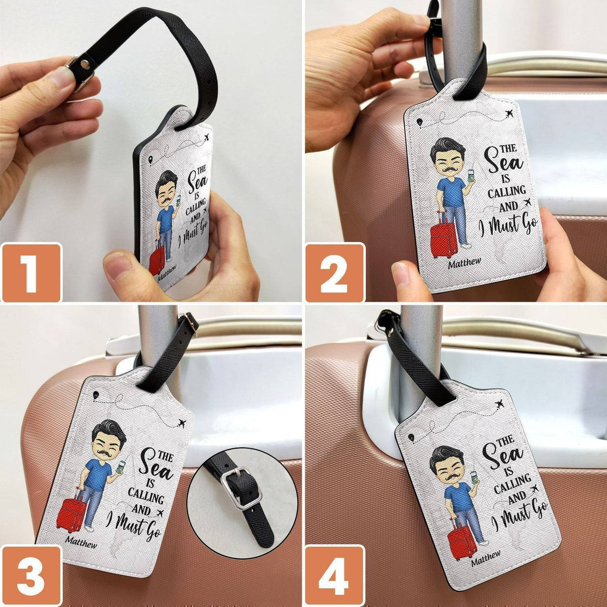 Couples Leather Luggage Tag Set – Custom Travel Partners Design with sightseeing illustration, perfect unique gift for the traveler you love