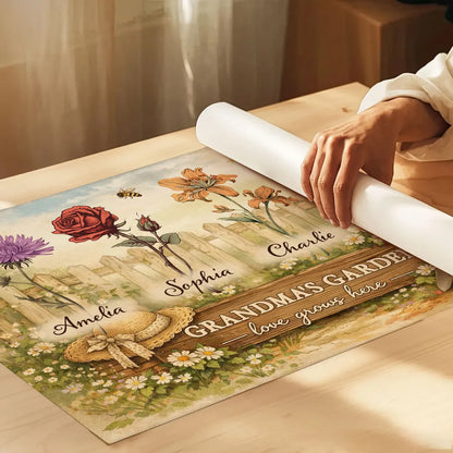Personalized Grandma's Garden Flowers Poster, Vintage Cottagecore Wall Art, Unique Gift for Grandma or Mom