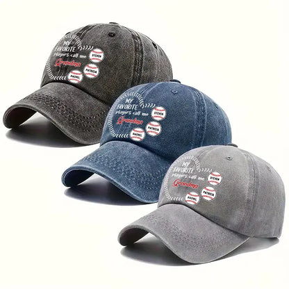 Personalized Washed Denim Baseball Cap, My Favorite Players Call Me Grandma, Vintage Baseball Gift for Grandma