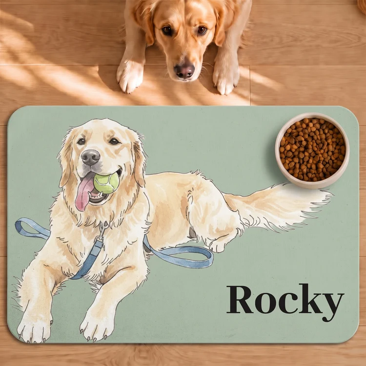 Personalized Flannel Pet Mat with Custom Watercolor Dog Portrait, Unique Feeding Area Gift for Dog Lovers