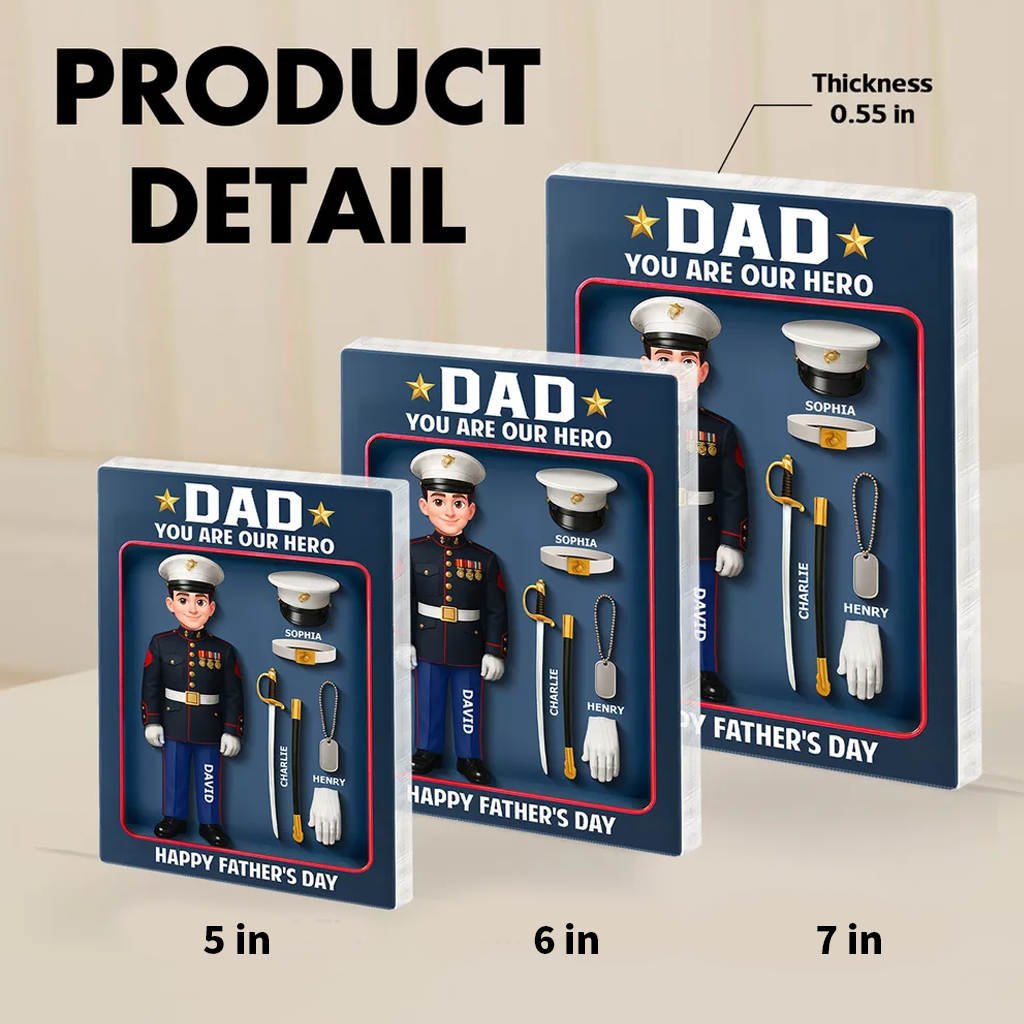 Personalized Rectangle Acrylic Block Plaque, Dad You Are Our Hero Marine Keepsake, Unique Father's Day Gift