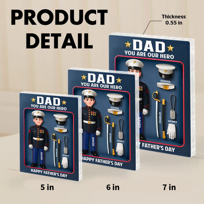 Personalized Rectangle Acrylic Block Plaque, Dad You Are Our Hero Marine Keepsake, Unique Father's Day Gift