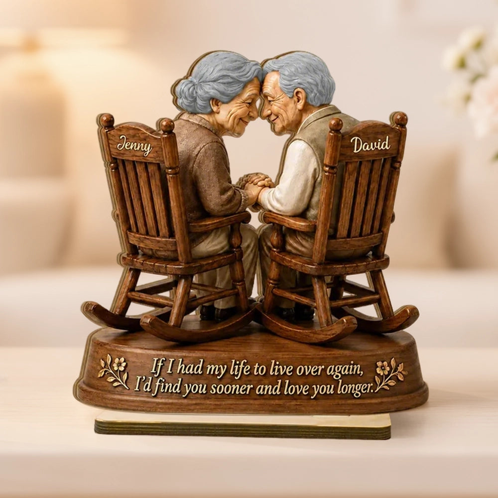 Personalized 2-Layer Wooden Plaque, Growing Old Couple in Rocking Chairs, Unique Anniversary Gift for Couple