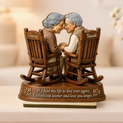 Personalized 2-Layer Wooden Plaque, Growing Old Couple in Rocking Chairs, Unique Anniversary Gift for Couple