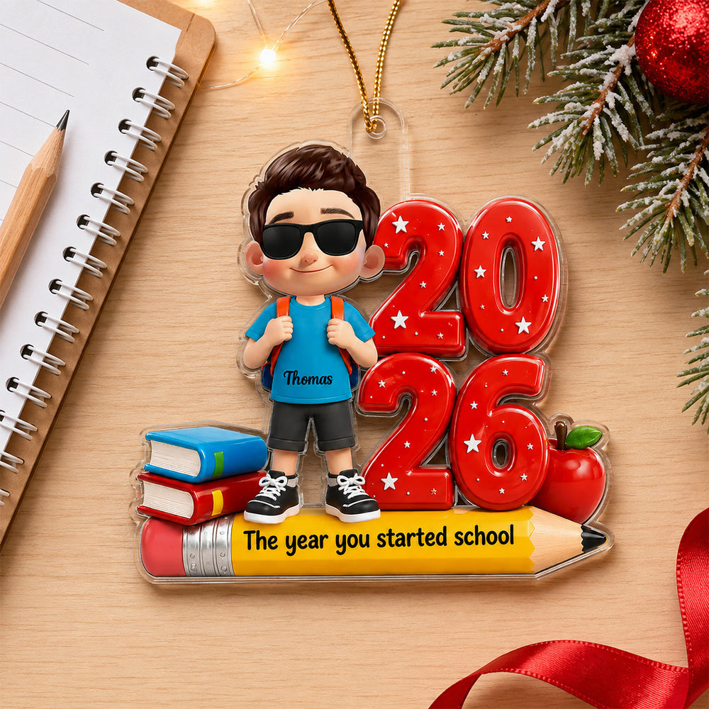 Acrylic Ornament, The Year You Started School with Smiling Student, Personalized Creative Christmas Gift for Families