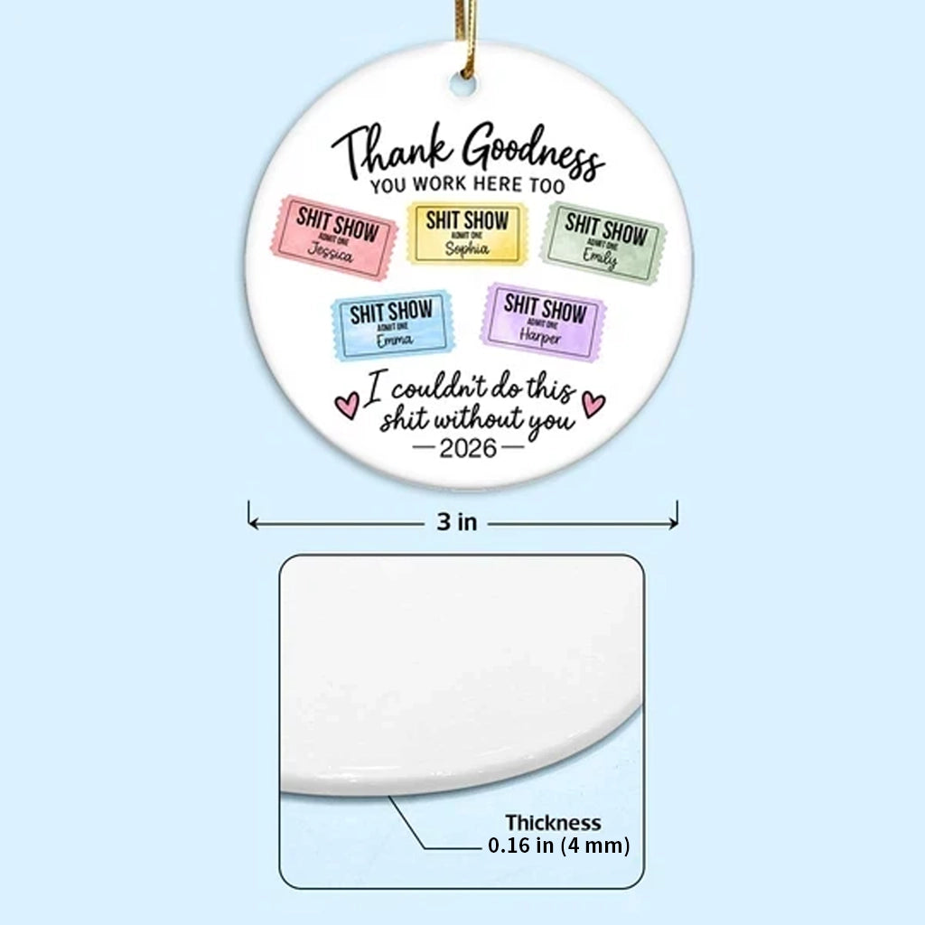 Personalized Ceramic Ornament with Colorful Office Tickets, Hanging Christmas Tree Decor, Unique Coworker Gift