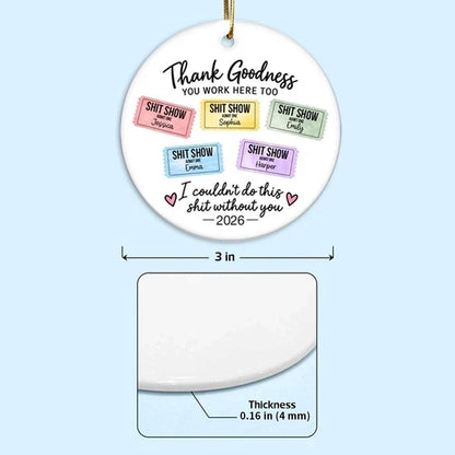 Personalized Ceramic Ornament with Colorful Office Tickets, Hanging Christmas Tree Decor, Unique Coworker Gift