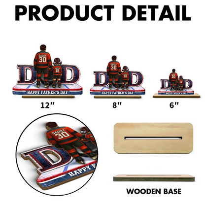 Personalized 2-Layer Wooden Plaque with Hockey Dad and Kid Holding Hands on the Rink - Unique Father's Day Gift