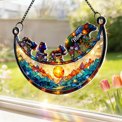 Personalized Mama Bear Acrylic Suncatcher Ornament, Colorful Stained Glass Style Window Decor, Unique Gift for Mom