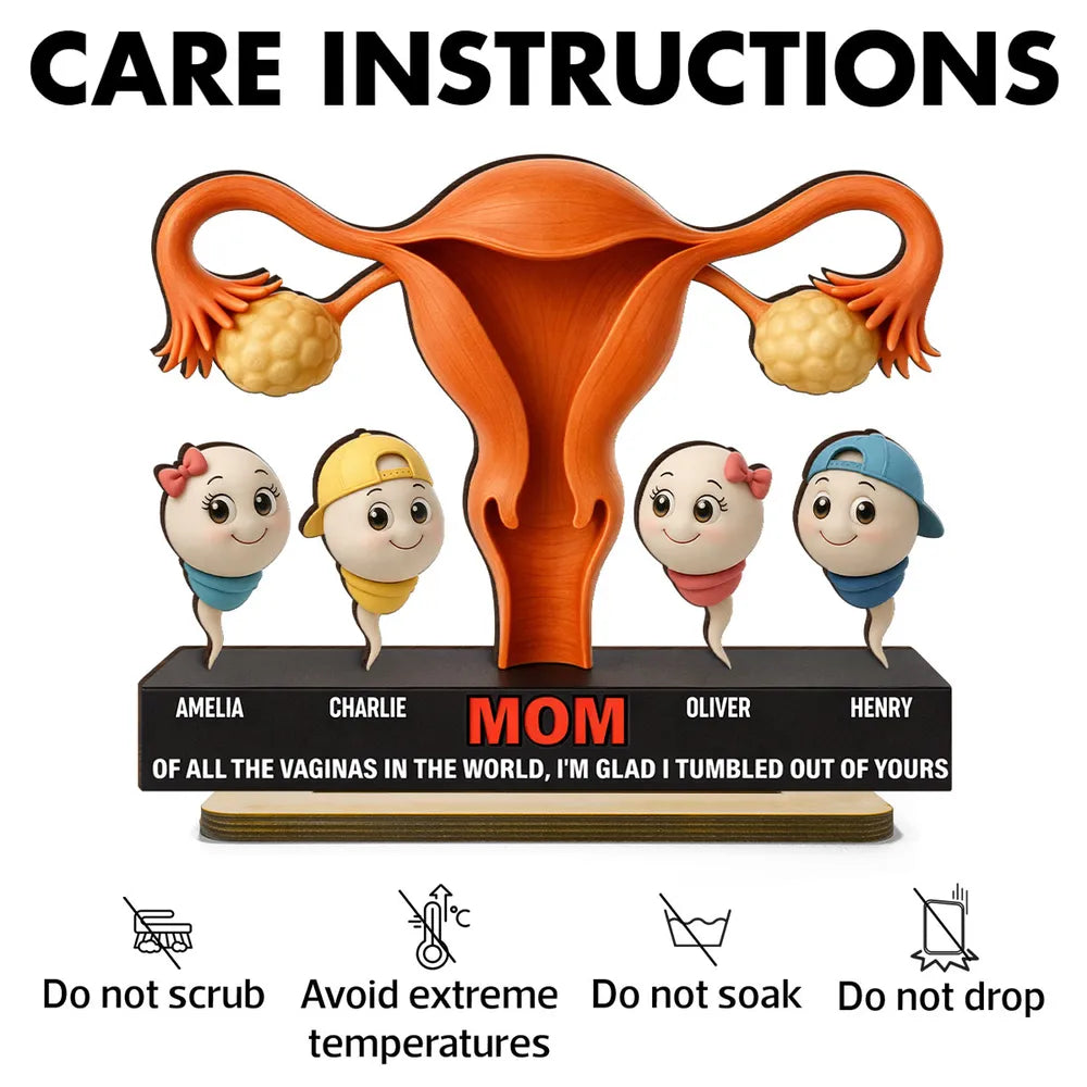 Personalized 2-Layer Wooden Plaque Funny MOM Quote with Cute Cartoon Sperm Design, Unique Gift for Mom