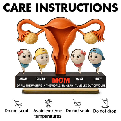 Personalized 2-Layer Wooden Plaque Funny MOM Quote with Cute Cartoon Sperm Design, Unique Gift for Mom