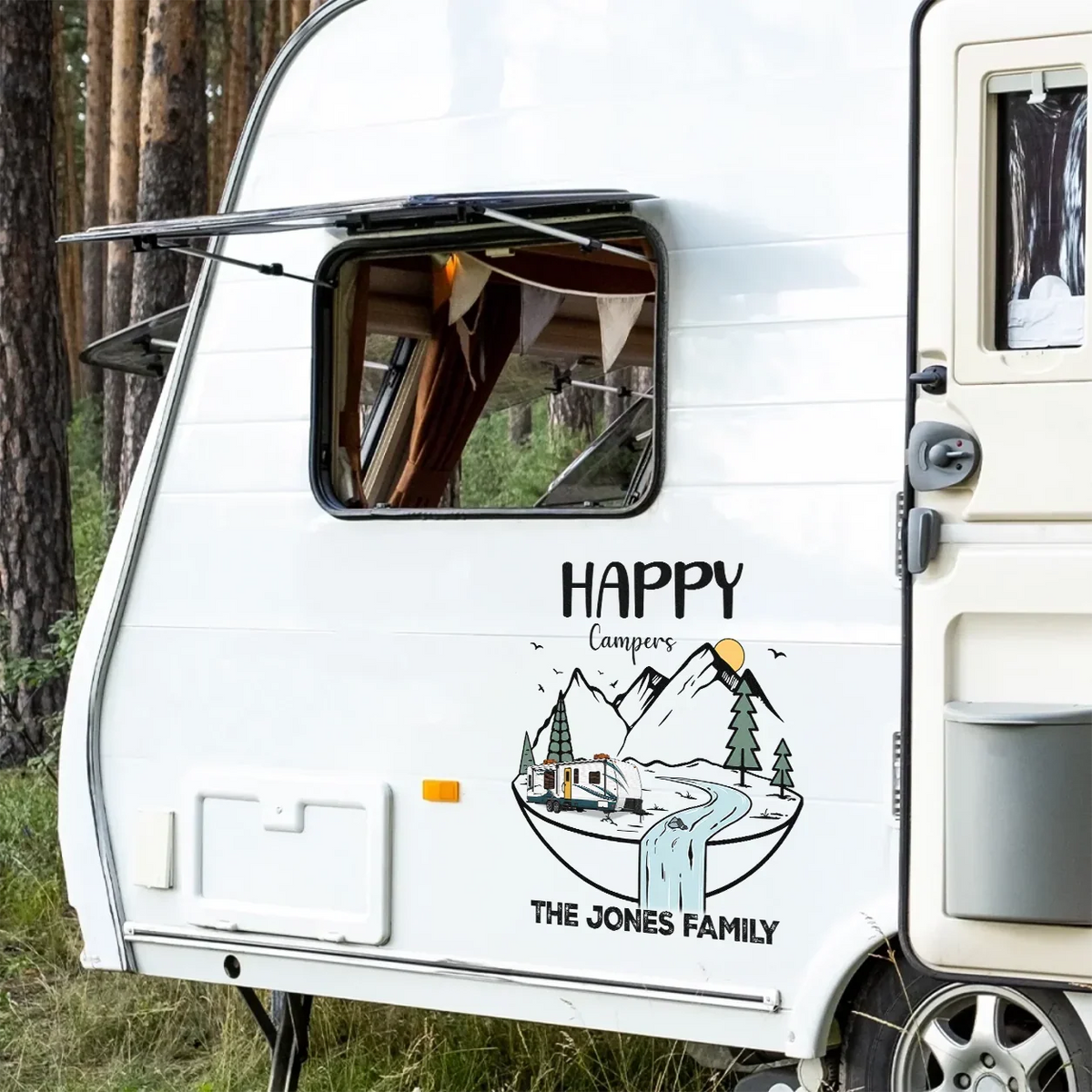 Happy Campers Personalized Sticker Decal, Forest Adventure Keepsake, Creative Gift for RV and Camping Lovers