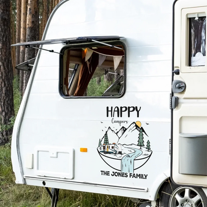 Happy Campers Personalized Sticker Decal, Forest Adventure Keepsake, Creative Gift for RV and Camping Lovers