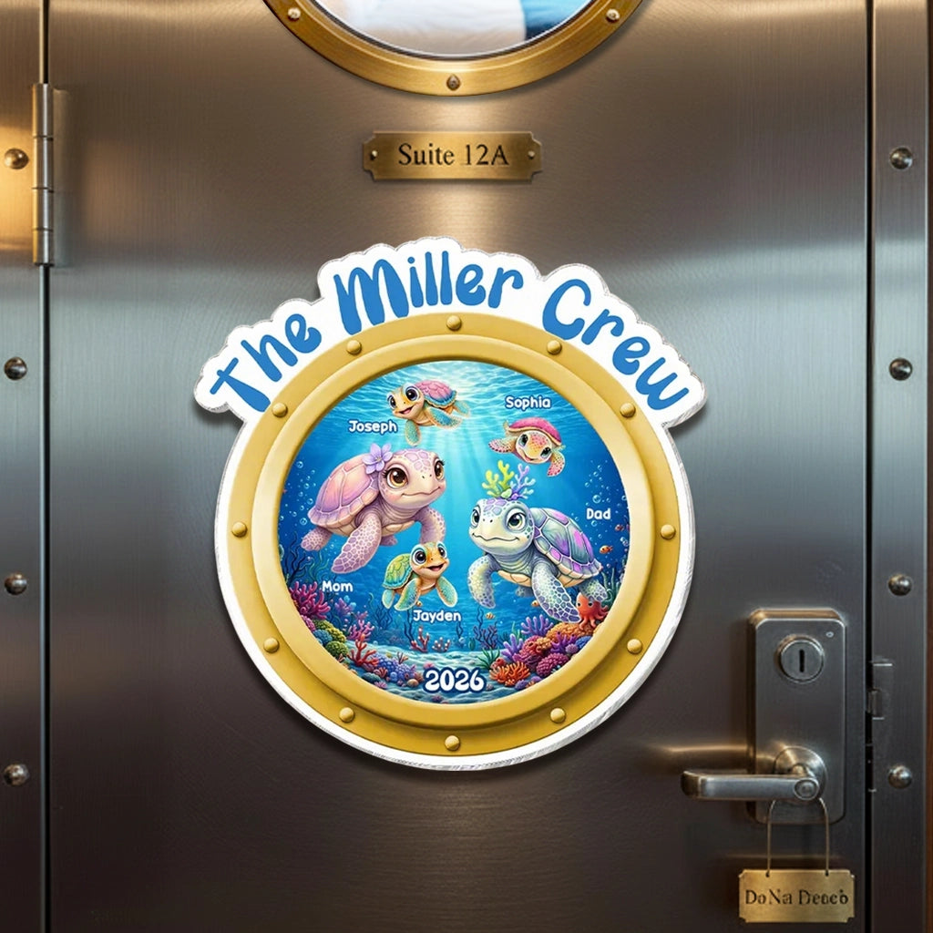 Personalized Family Cruise Acrylic Magnet, Cute Sea Turtle Porthole Door Decor, Unique Gift for Families