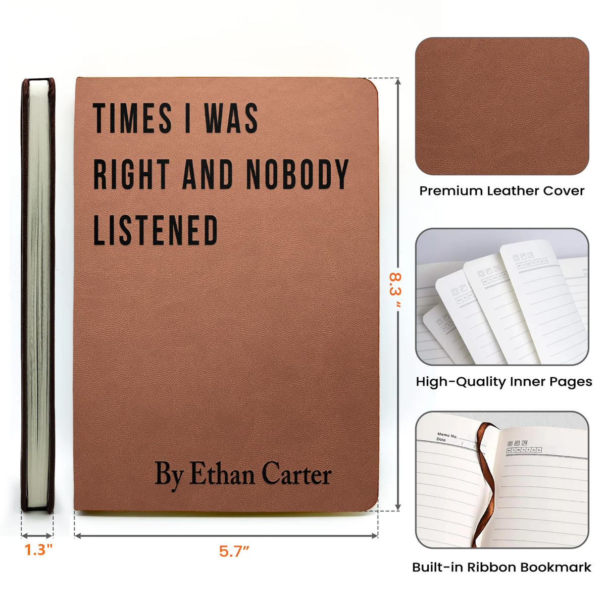 Personalized Leather Journal with Sarcastic Faux Book Cover Title, Funny Office Leather Journal, Unique Gag Gift for Coworkers & Friends