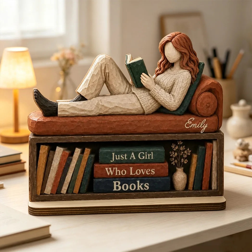 2-Layer Wooden Plaque, Personalized Reader Relaxing With a Book, Heartfelt Creative Gift for Book Lovers