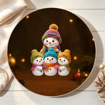 Personalized Classic Tee, Colorful Grandma Snowman Family Gathered Together, Unique Christmas Gift for Grandma
