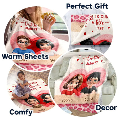 This Is Our Cuddle Blanket Personalized Fleece Blanket with Adorable Couple Illustration - Sweet Cozy Gift for Couples