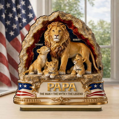 Personalized 2-Layer Wooden Plaque With Lion Dad & Cubs, Unique Father's Day Gift for Dad