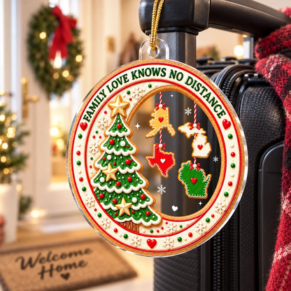 Personalized Acrylic Ornament - Family Love Knows No Distance, Choose 2-8 U.S. States, Custom Cookie State Christmas Ornament Gift for Family