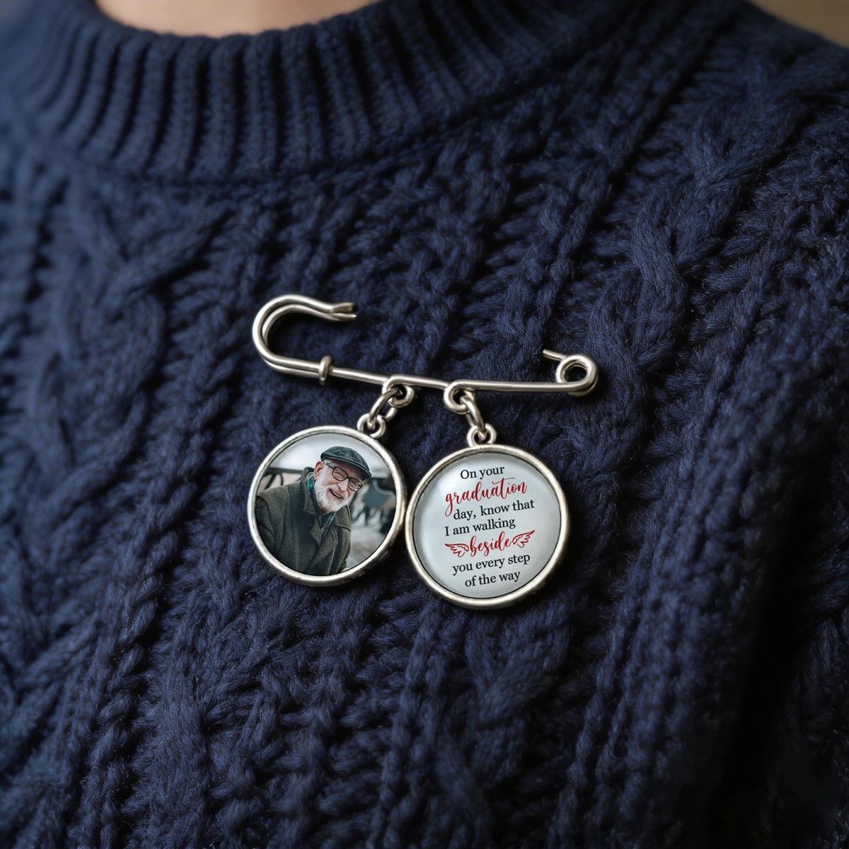 Graduation Walking Beside You Every Step Alloy Charm Lapel Pin With Photo Charms - Unique Gift for Graduate