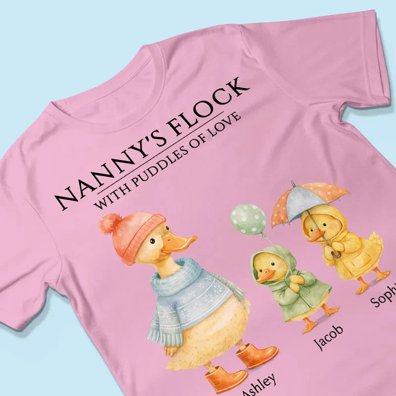 Classic Tee with Cute Ducks in Raincoats Nanny's Flock - Personalized Gift for Grandma That Feels Like Family