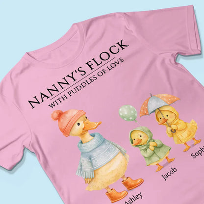 Classic Tee with Cute Ducks in Raincoats Nanny's Flock - Personalized Gift for Grandma That Feels Like Family