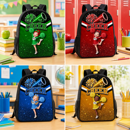 Kids School Backpack with Personalized Cheerleader Girl, Sparkling Team Spirit, Creative Gift for Young Cheer Fans